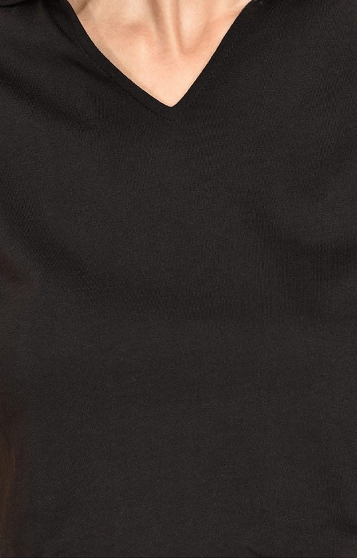 Women's Black Cotton Solid Crop Top