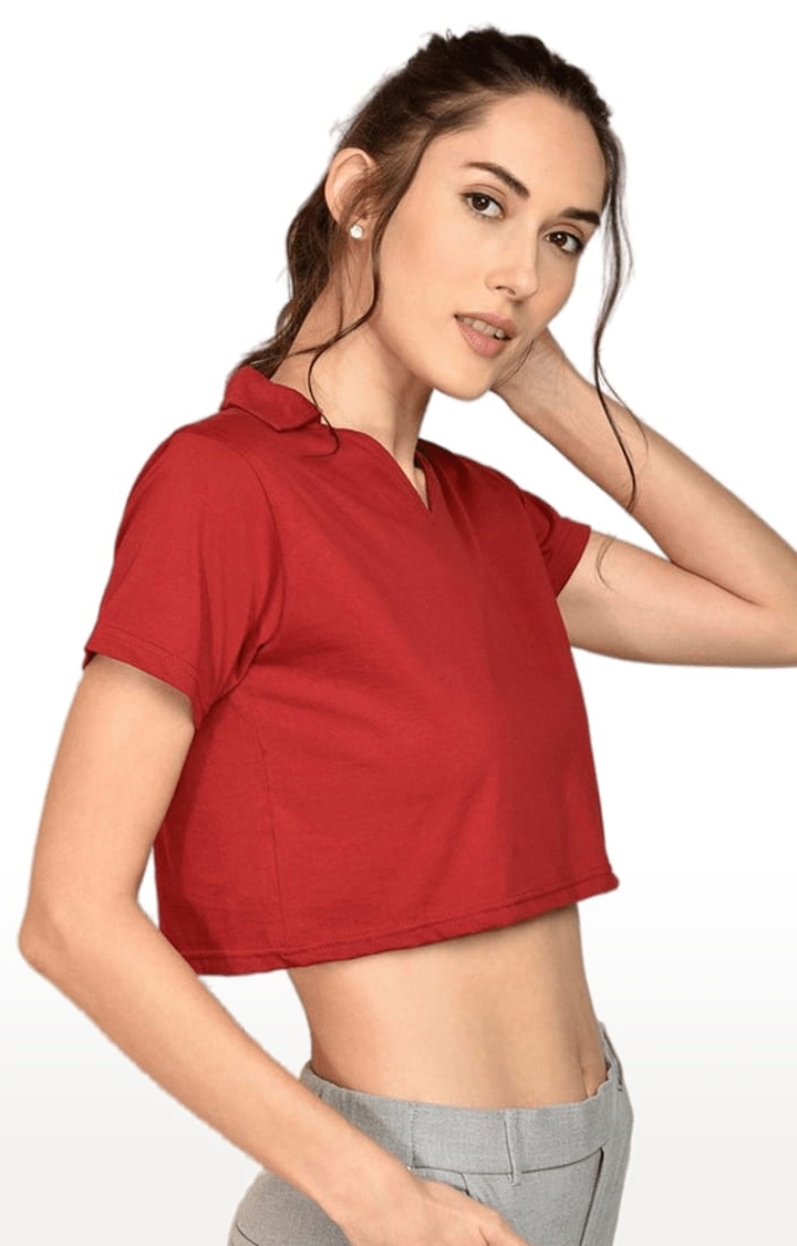 Women's Maroon Cotton Solid Crop Top