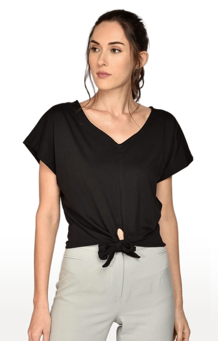 Women's Black Cotton Solid Crop Top