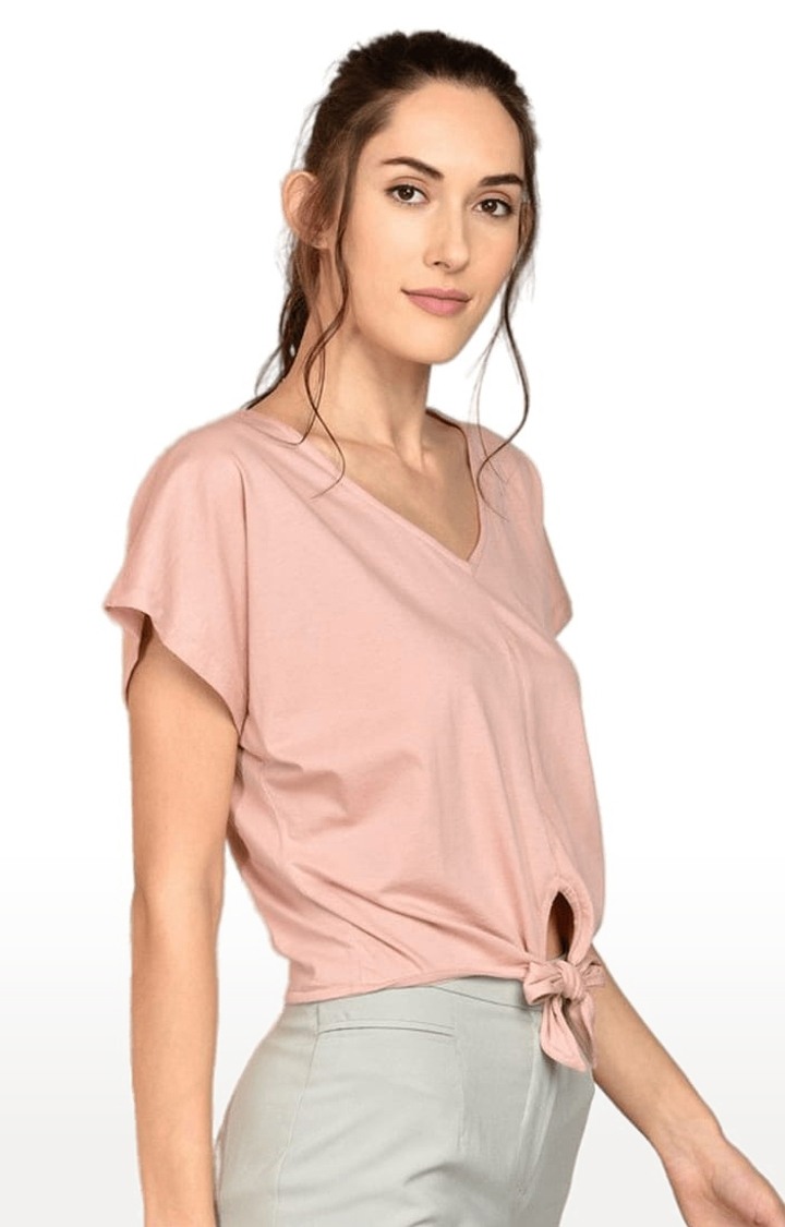 Women's Light Pink Cotton Solid Crop Top
