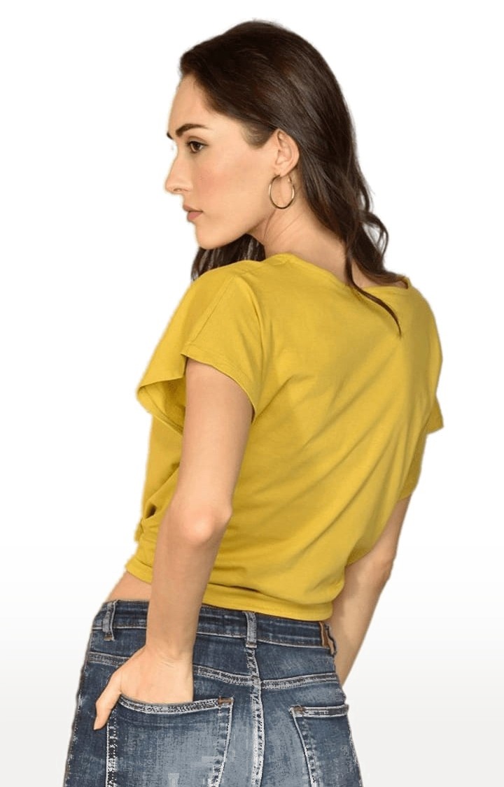 Women's Mustard Cotton Solid Crop Top