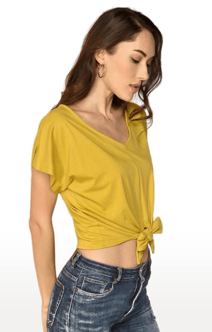 Women's Mustard Cotton Solid Crop Top
