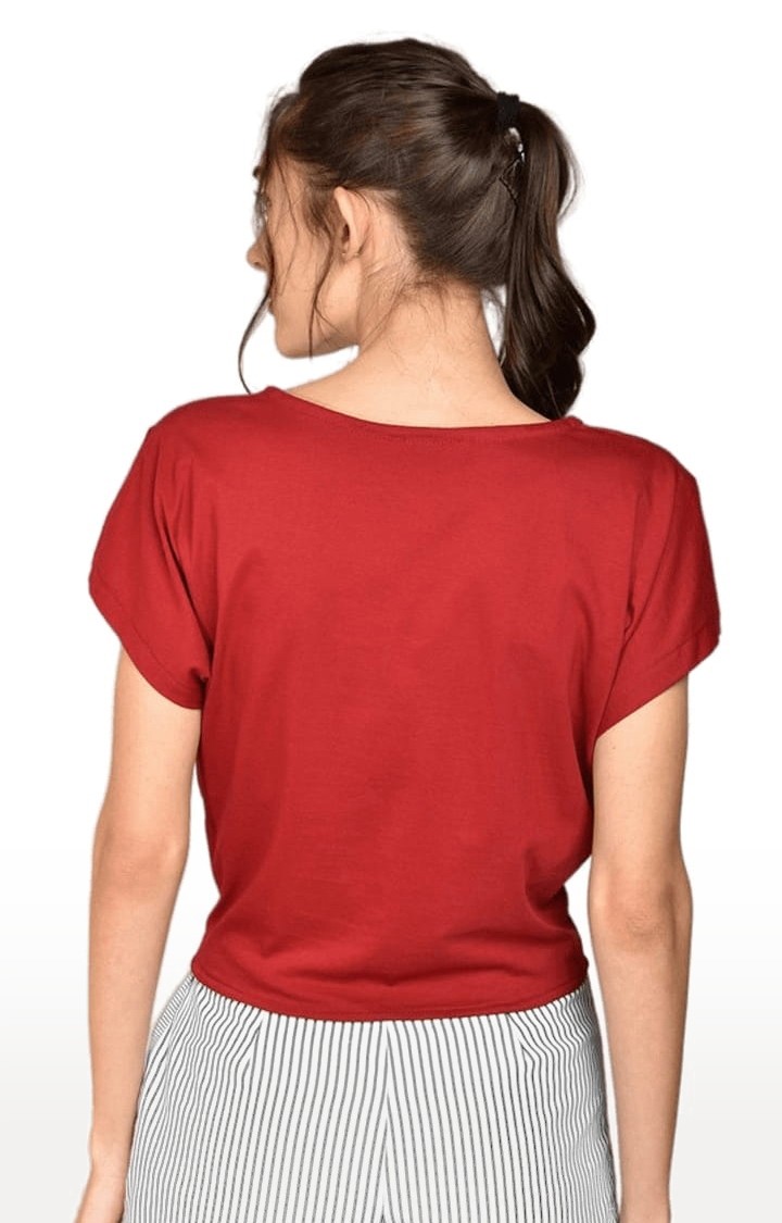 Women's Maroon Cotton Solid Crop Top