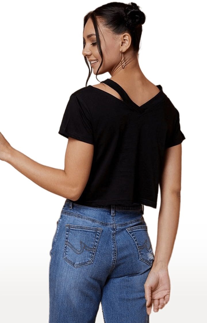 Women's Black Cotton Solid Crop Top