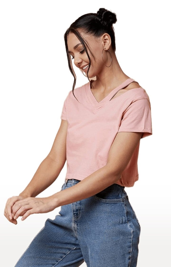 Women's Light Pink Cotton Solid Crop Top