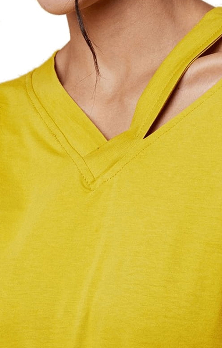 Women's Mustard Cotton Solid Crop Top