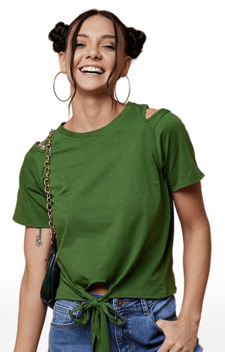 CHIMPAAANZEE | Women's Green Cotton Solid Crop Top