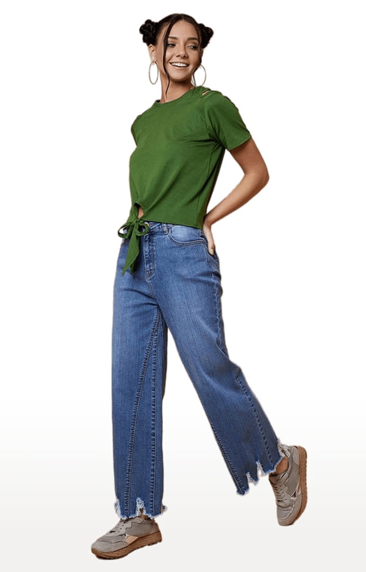 Women's Green Cotton Solid Crop Top