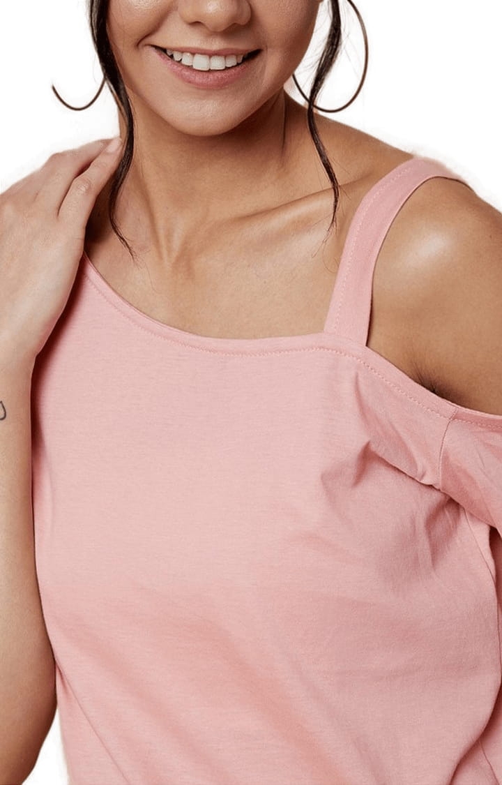 Women's Light Pink Cotton Solid Crop Top