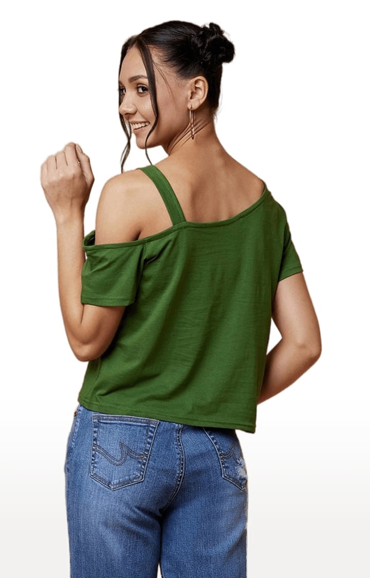 Women's Green Cotton Solid Crop Top
