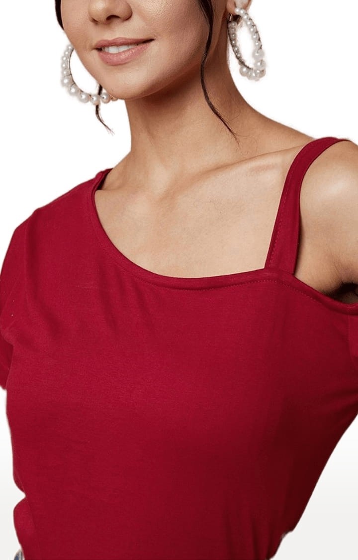 Women's Maroon Cotton Solid Crop Top