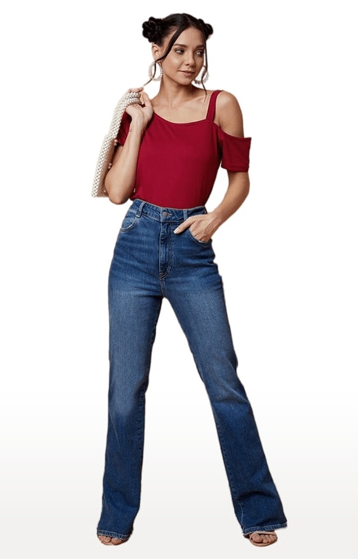 Women's Maroon Cotton Solid Crop Top