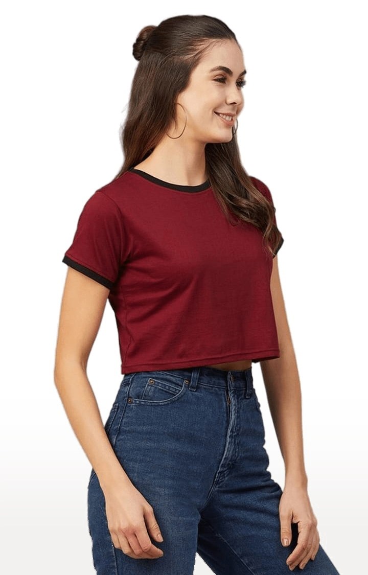 Women's Maroon Cotton Solid Crop Top