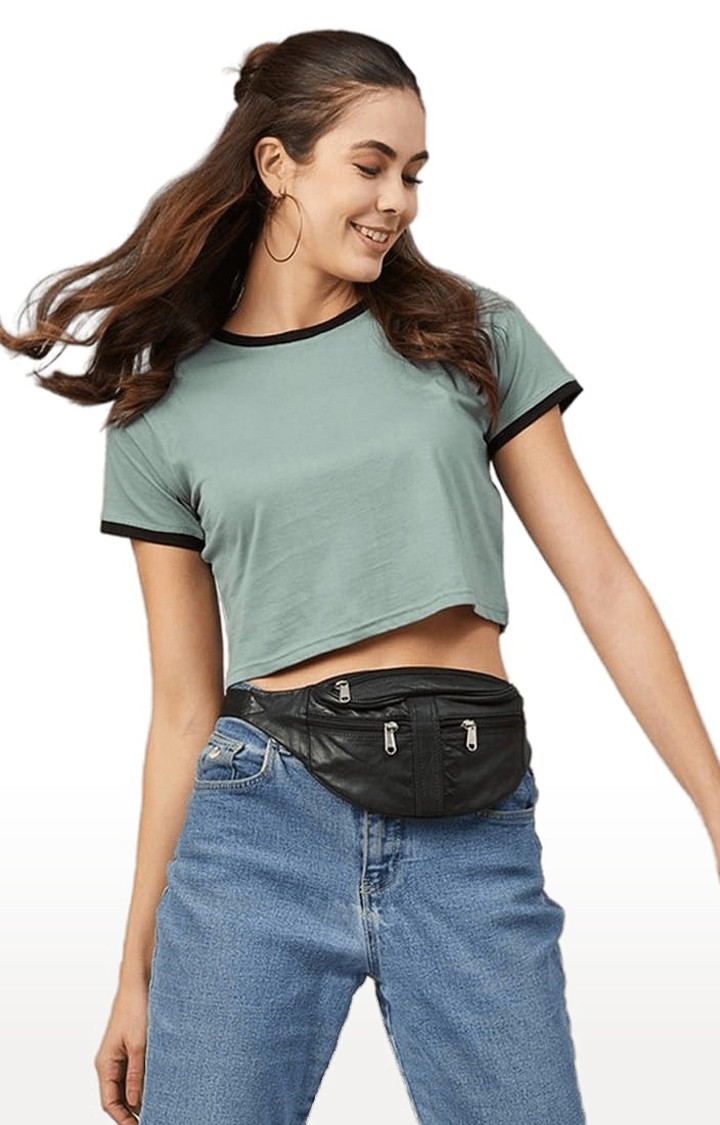 Women's Dusty Green Cotton Solid Crop Top