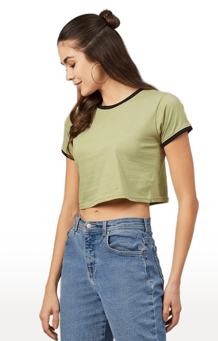 Women's Olive Green Cotton Solid Crop Top