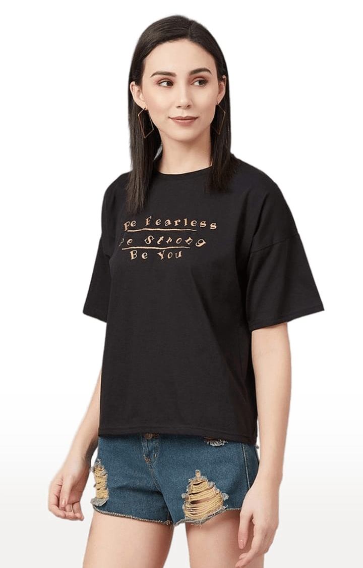CHIMPAAANZEE | Women's Black Cotton Typographic Boxy T-Shirt