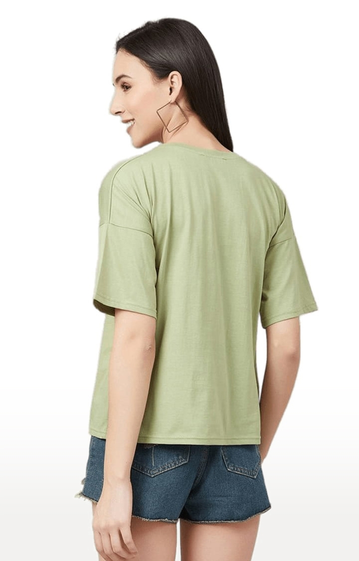 Women's Olive Green Cotton Typographic Boxy T-Shirt