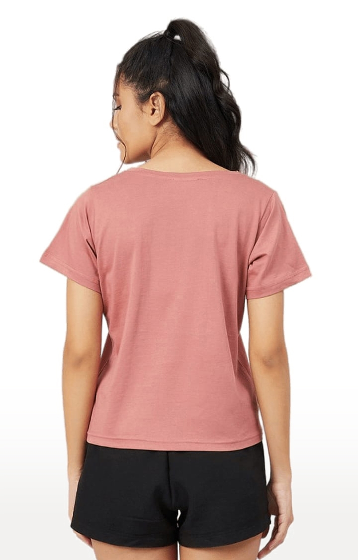 Women's Dark Pink Cotton Typographic  Regular T-Shirt