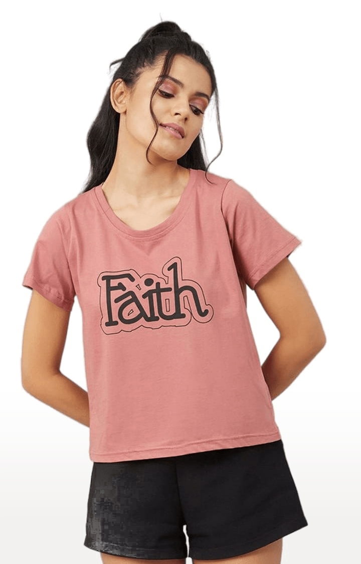 CHIMPAAANZEE | Women's Dark Pink Cotton Typographic  Regular T-Shirt