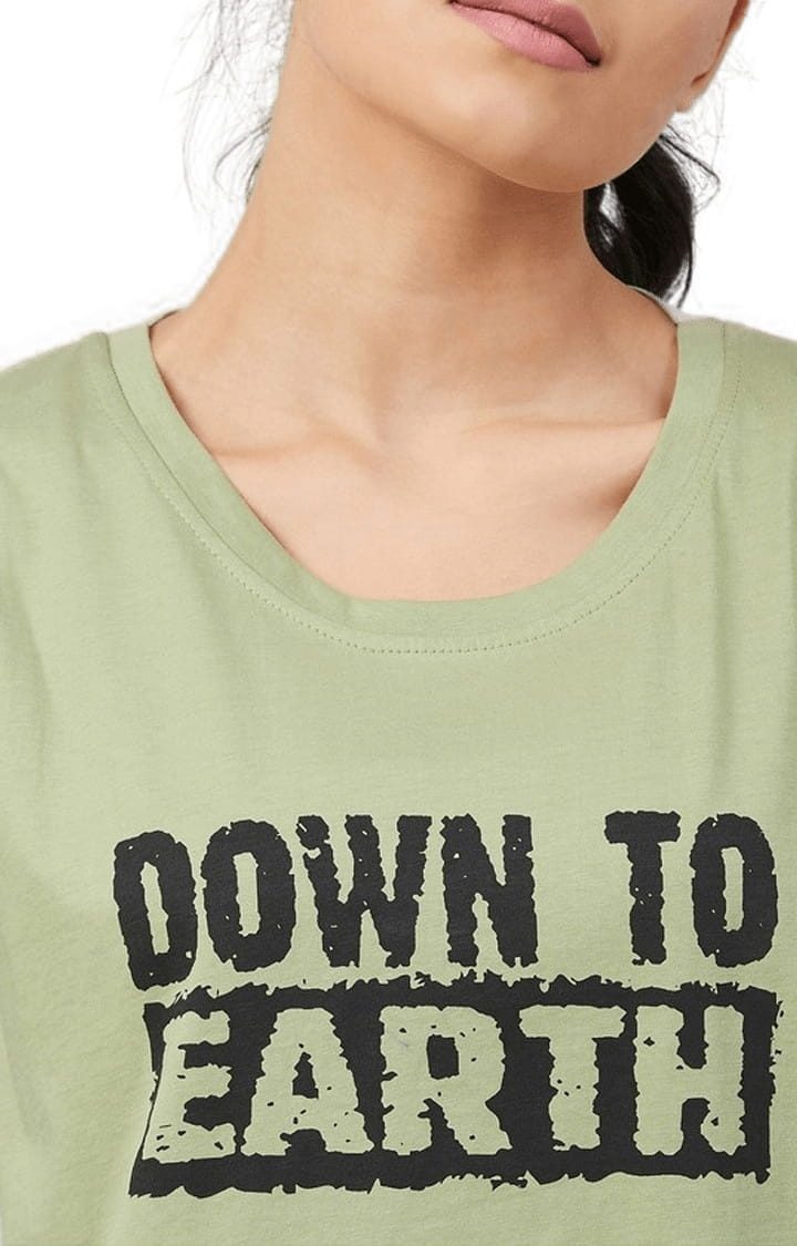 Women's Olive Green Cotton Typographic  Regular T-Shirt
