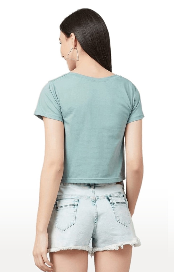 Women's Dusty Green Cotton Solid Crop Top