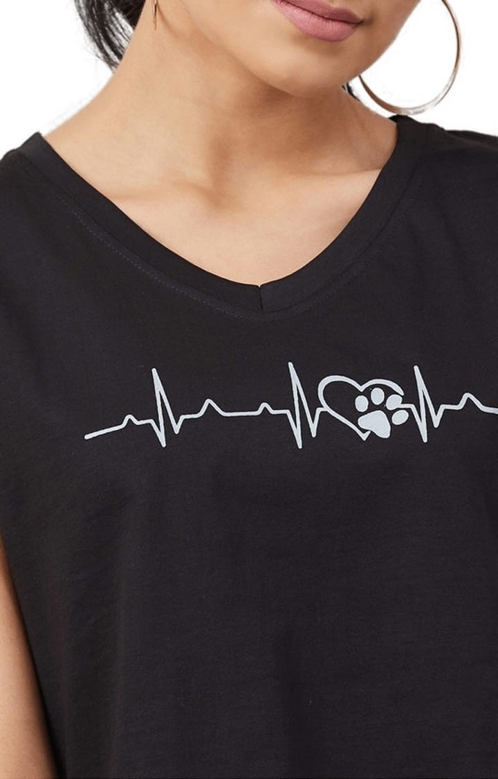 Women's Black Cotton Printed Crop Top