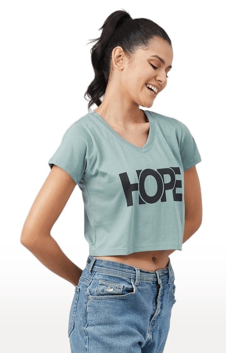 Women's Dusty Green Cotton Solid Crop Top