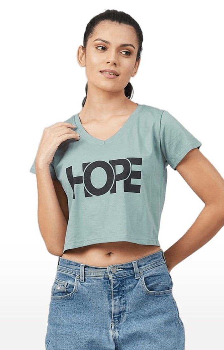 Women's Dusty Green Cotton Solid Crop Top