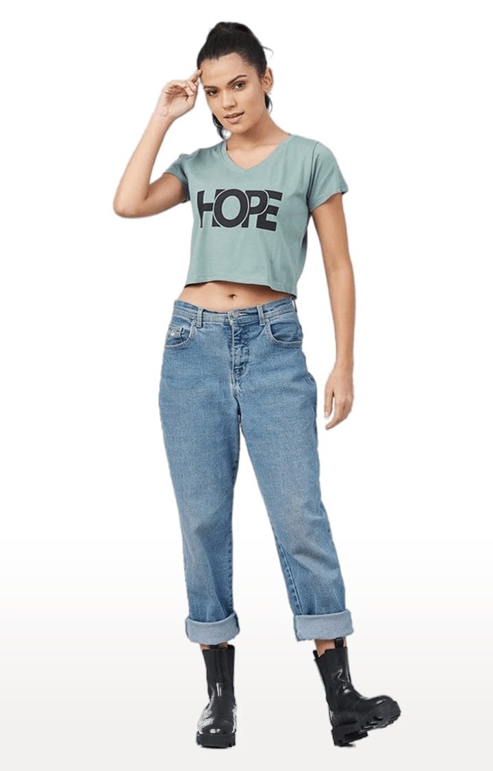 Women's Dusty Green Cotton Solid Crop Top