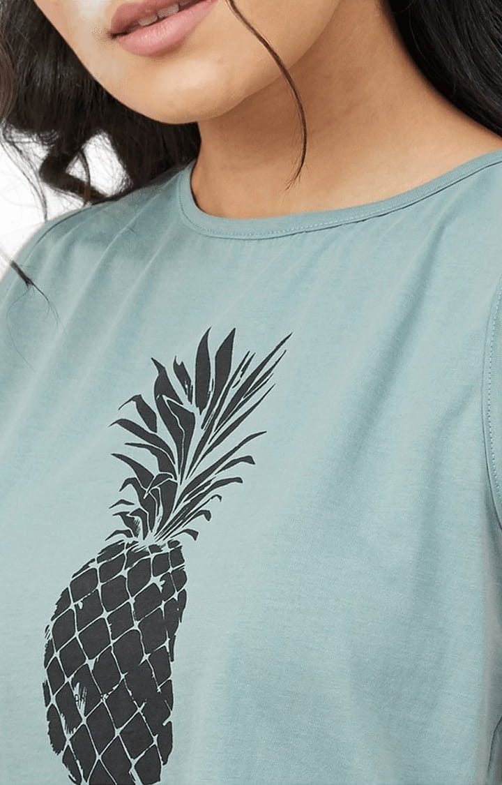 Women's Dusty Green Cotton Printed  Regular T-Shirt