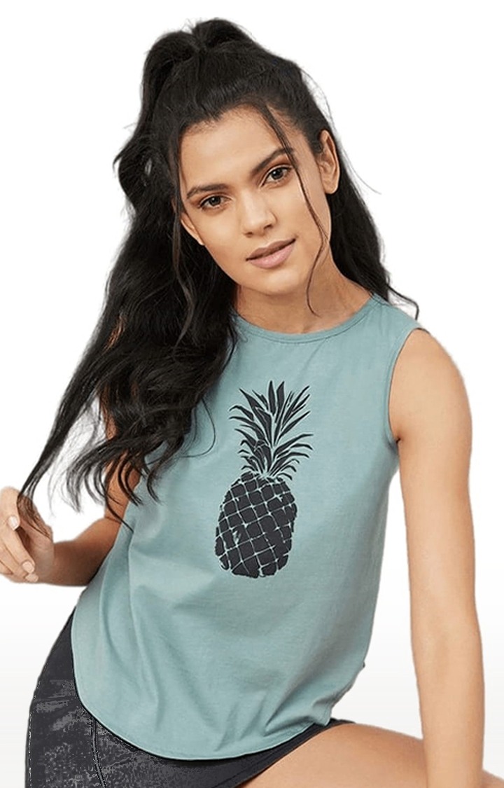 Women's Dusty Green Cotton Printed  Regular T-Shirt