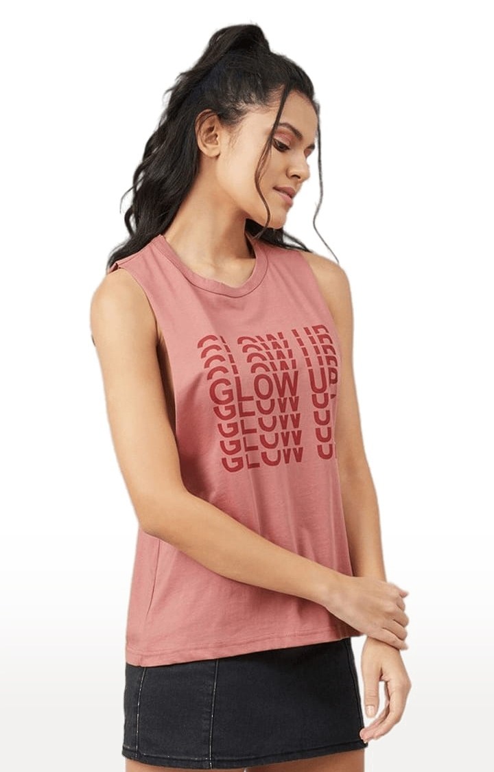 Women's Dark Pink Cotton Solid Activewear Tank Top