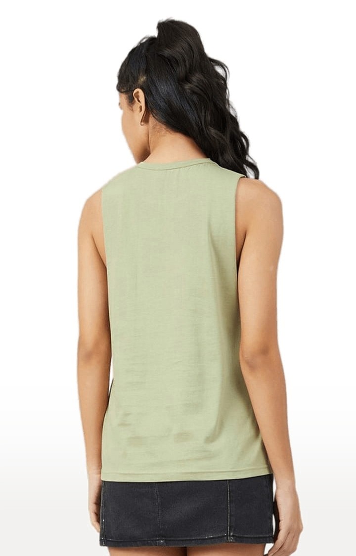 Women's Olive Green Cotton Typographic Activewear Tank Top