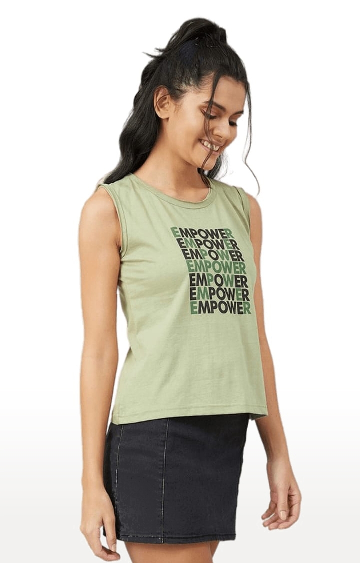 CHIMPAAANZEE | Women's Olive Green Cotton Typographic  Regular T-Shirt