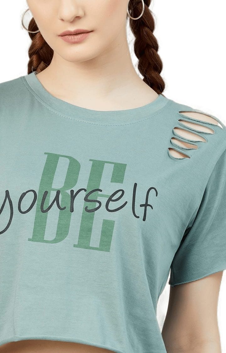 Women's Dusty Green Cotton Solid Crop Top