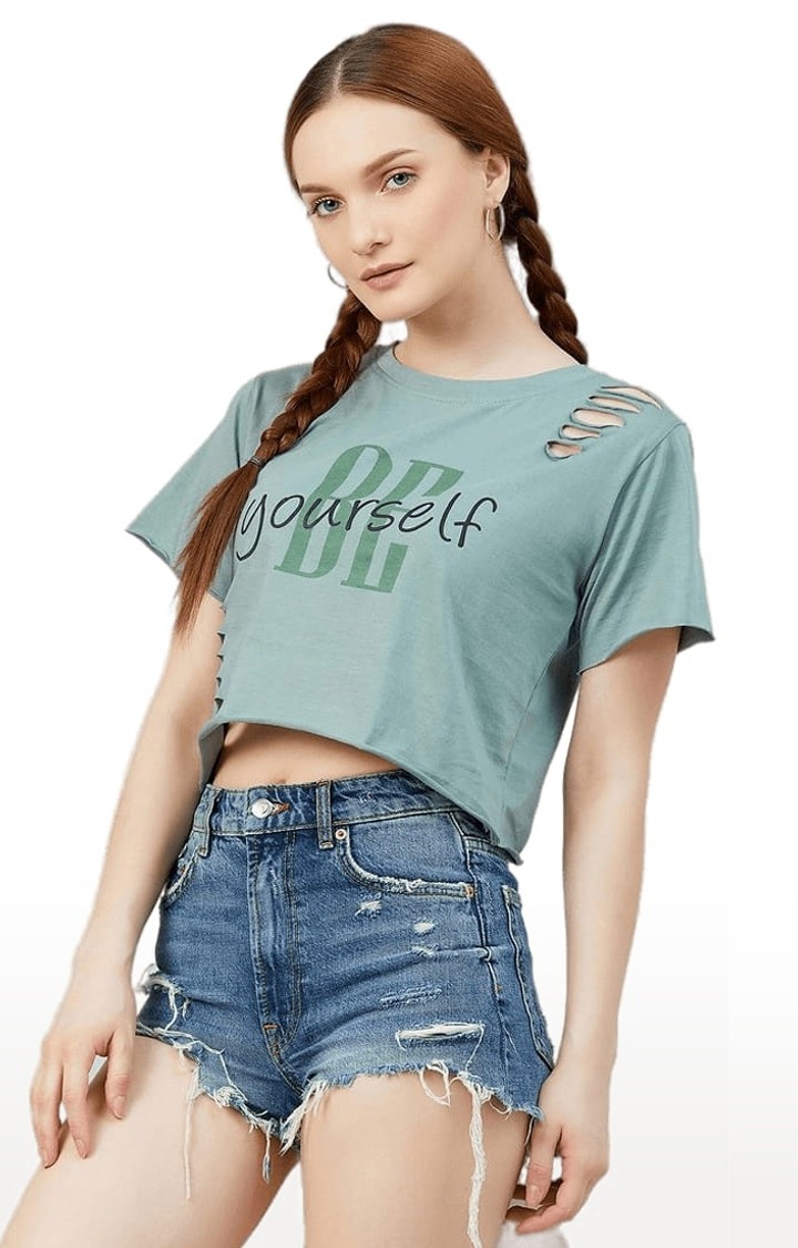 CHIMPAAANZEE | Women's Dusty Green Cotton Solid Crop Top