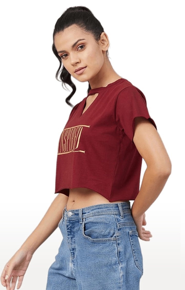 Women's Maroon Cotton Solid Crop Top