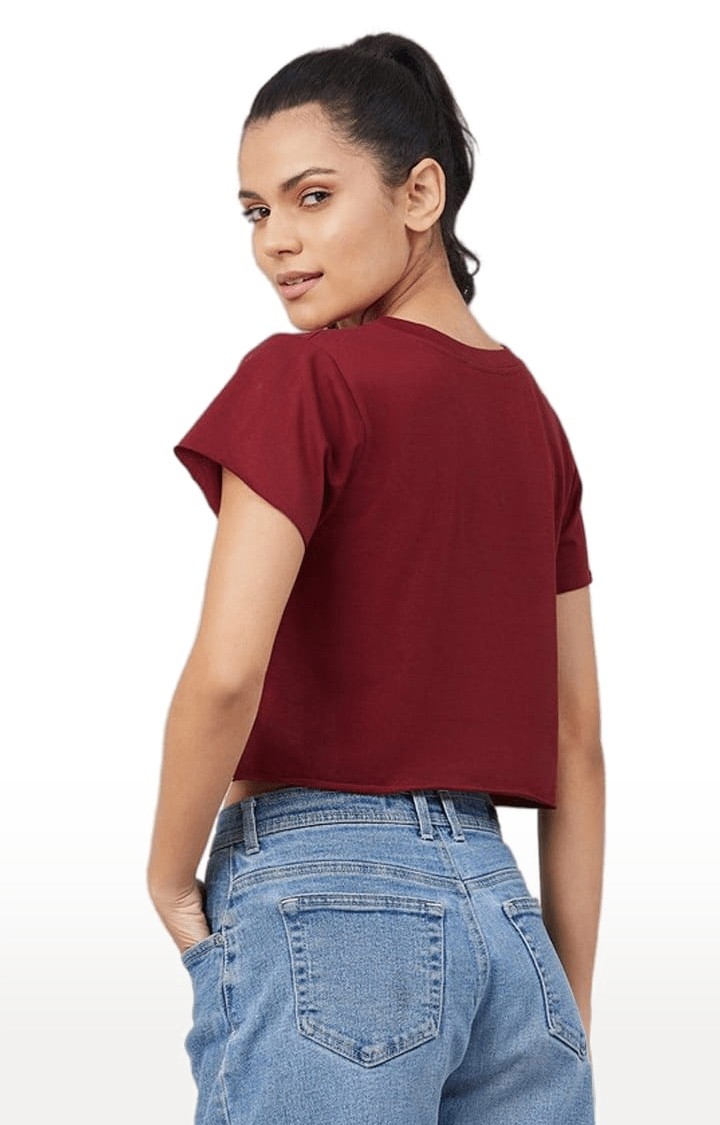 Women's Maroon Cotton Solid Crop Top