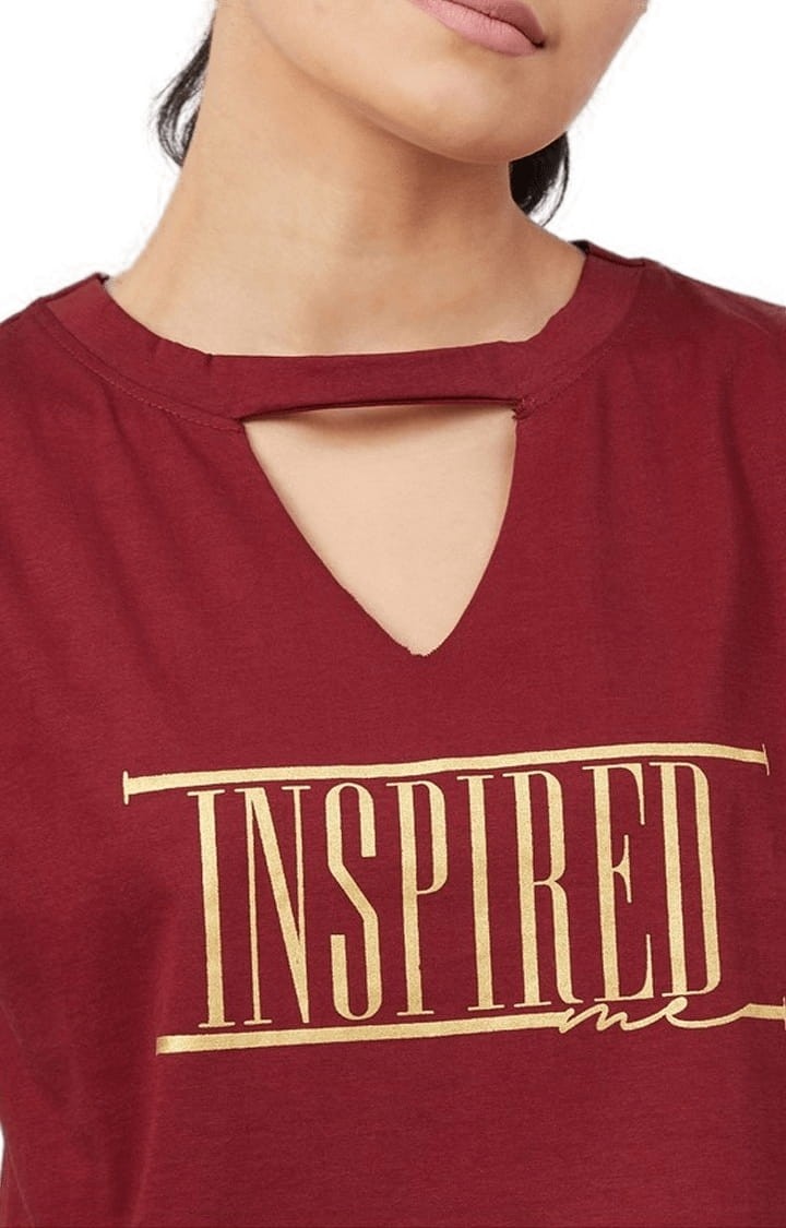 Women's Maroon Cotton Solid Crop Top