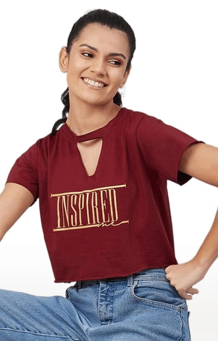 Women's Maroon Cotton Solid Crop Top