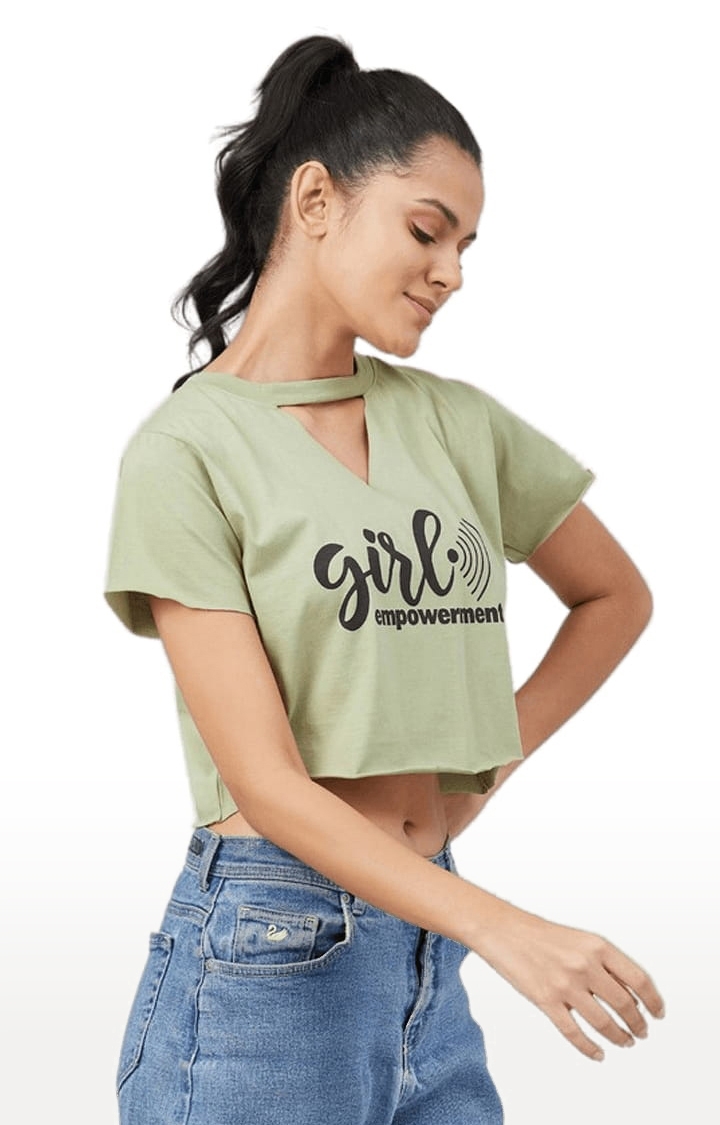 CHIMPAAANZEE | Women's Olive Green Cotton Solid Crop Top