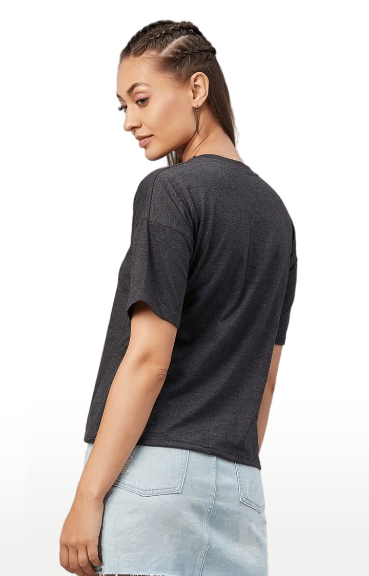 Women's Grey Cotton Printed Boxy T-Shirt