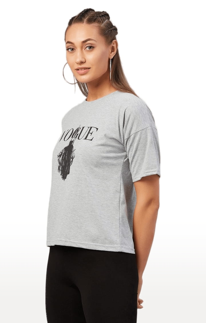 CHIMPAAANZEE | Women's Grey Cotton Printed Boxy T-Shirt 2