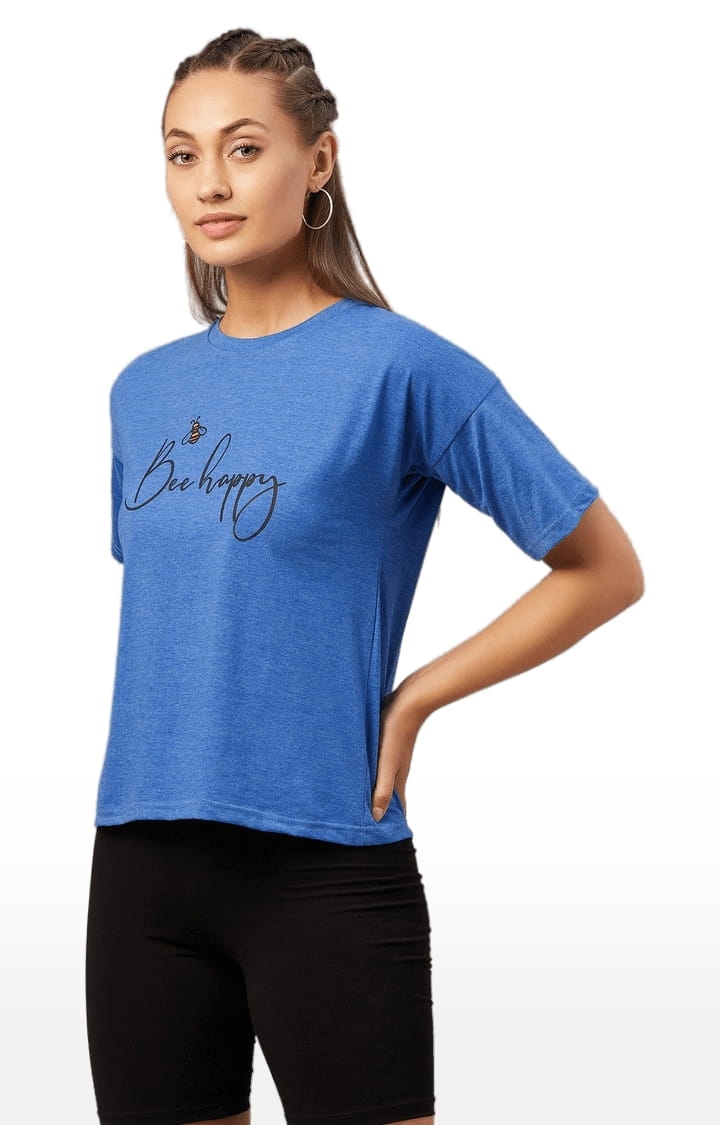 CHIMPAAANZEE | Women's Dark Blue Cotton Typographic  Regular T-Shirt
