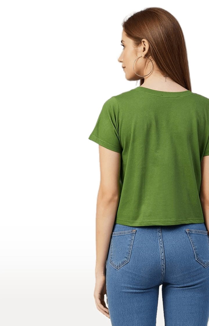 Women's Green Cotton Typographic  Regular T-Shirt