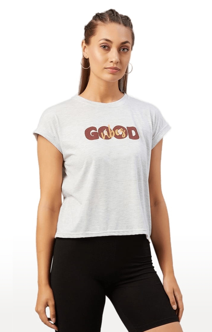 CHIMPAAANZEE | Women's Light Grey Cotton Printed  Regular T-Shirt
