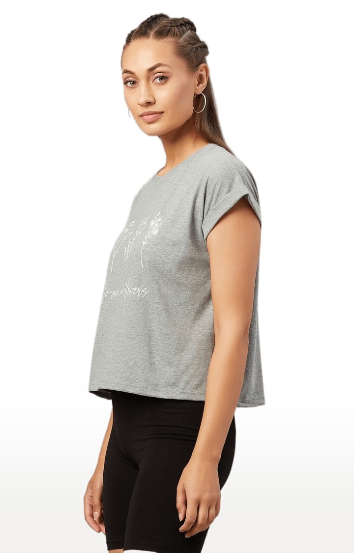 Women's Grey Cotton Printed  Regular T-Shirt