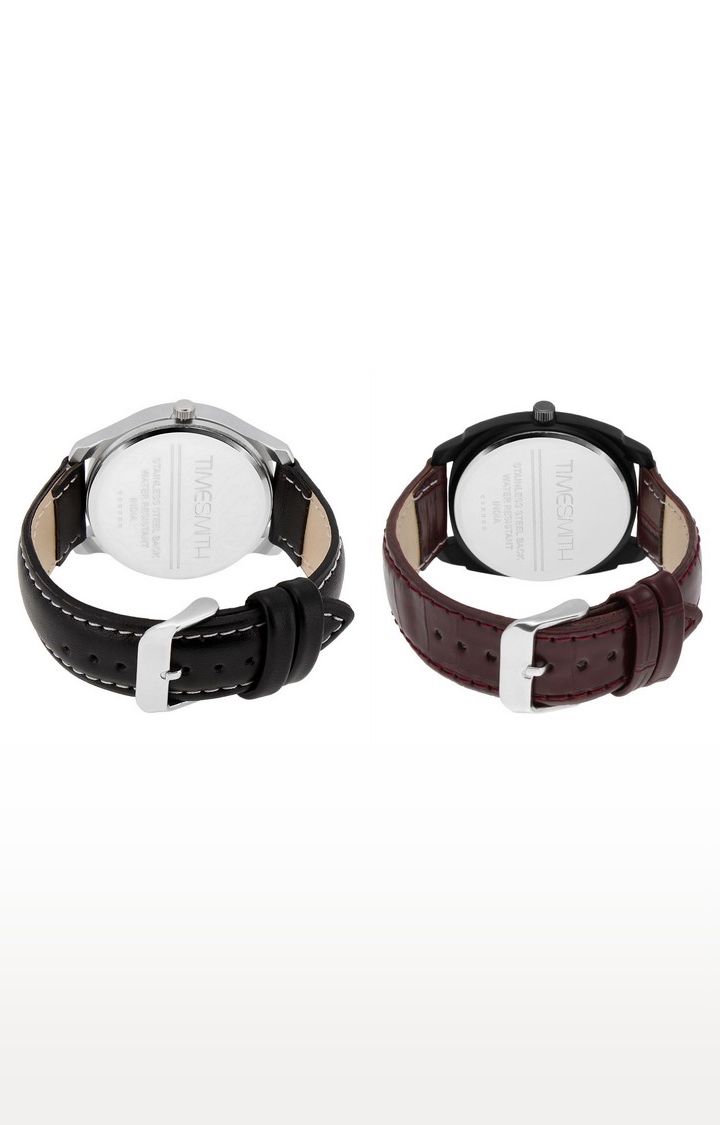 Timesmith | Timesmith Brown and Black Analog Watch - Set of 2 For Men 1