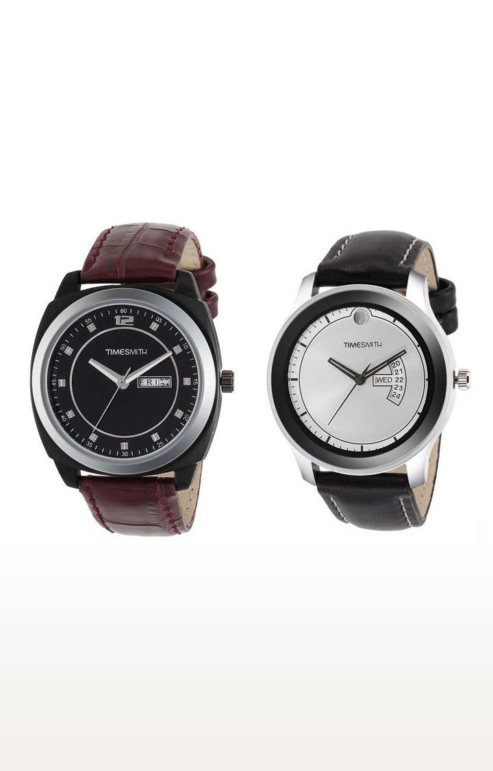 Timesmith | Timesmith Brown and Black Analog Watch - Set of 2 For Men 0