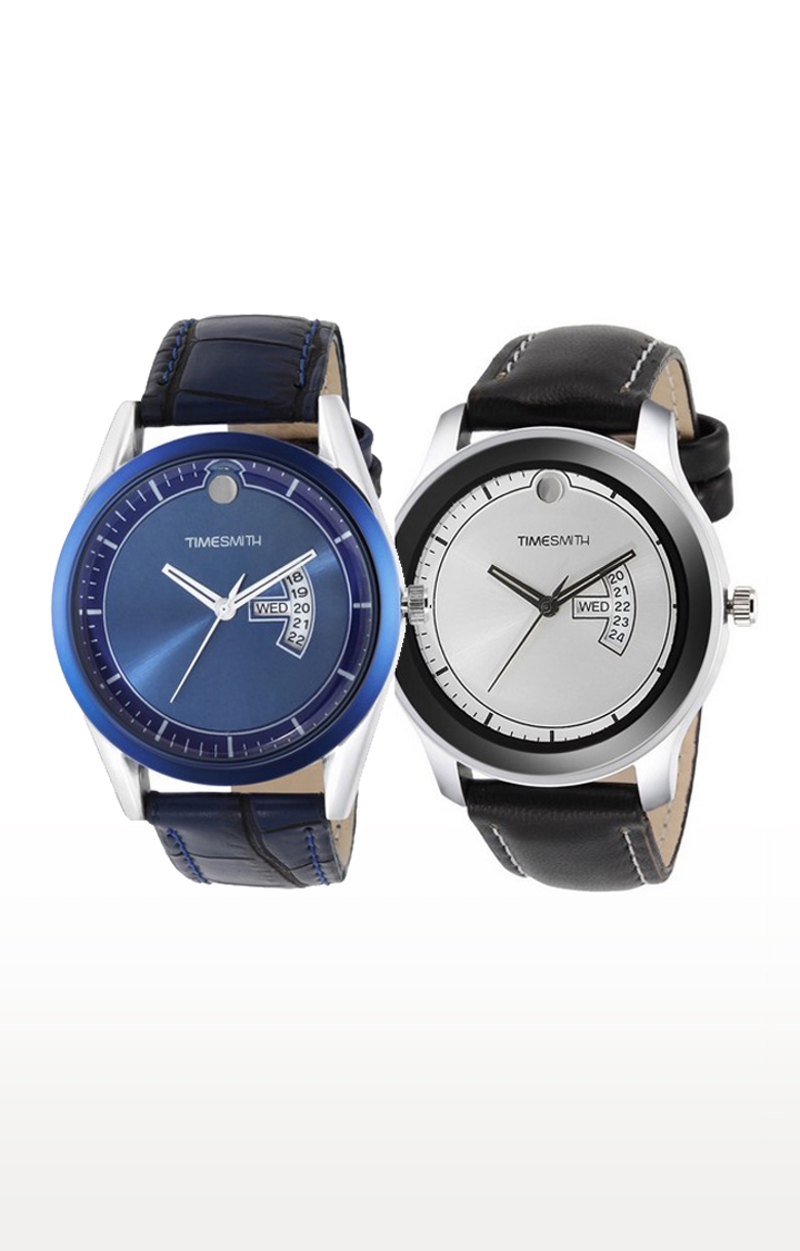 Timesmith | Timesmith Blue and Black Analog Watch - Set of 2 For Men 0
